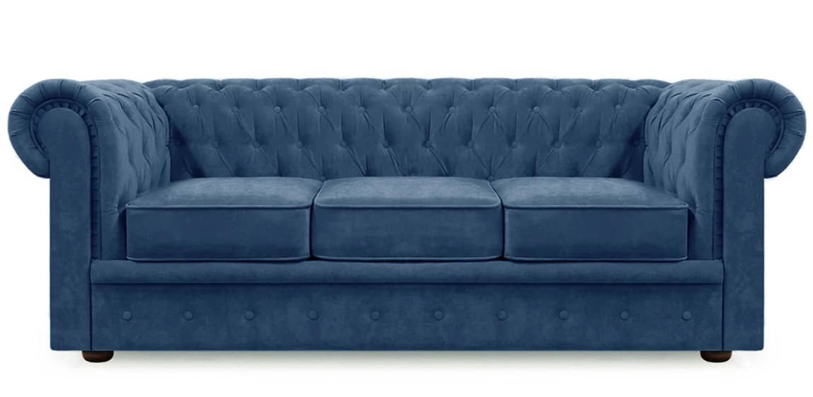 Синий диван честер в интерьере